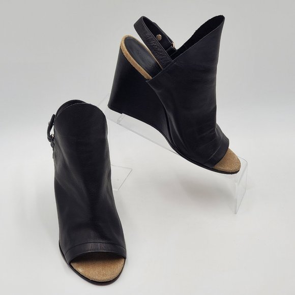 Vince Black Leather Sling Back Wedges - Picture 3 of 16
